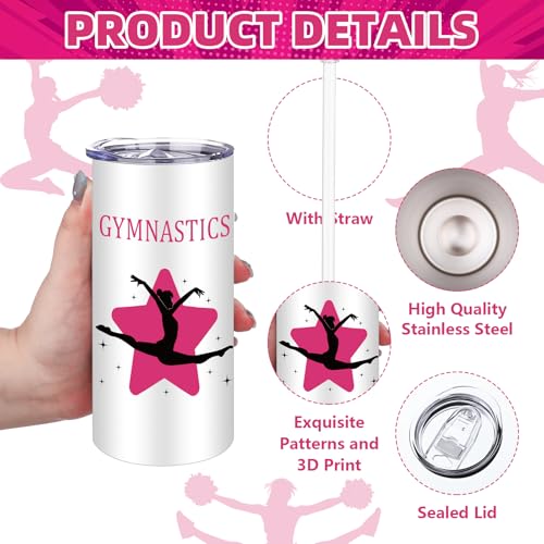 8 Pcs Gymnastics Party Favor Set Gymnastic Stuff Makeup Bag 15oz Water Cup Bracelet Keychain Scrunchies Mini Compact Mirror Gymnastics Gifts for Girls Women Gymnast Lover Yoga Sport Lovers Team Gift