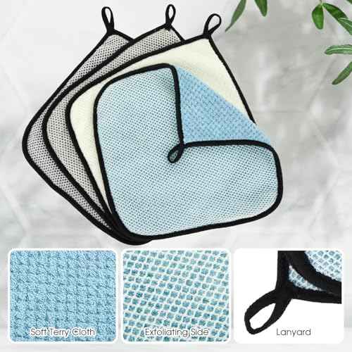 Juexica 8 Pcs Exfoliating Washcloth Men Wash Face Cloth Rustic Dual Sided Bath Washcloth 9.8 x 9.8'' Facial Scrubber Men Exfoliating Shower Towel for Body and Face (Waffle Pattern,Light Color Series)
