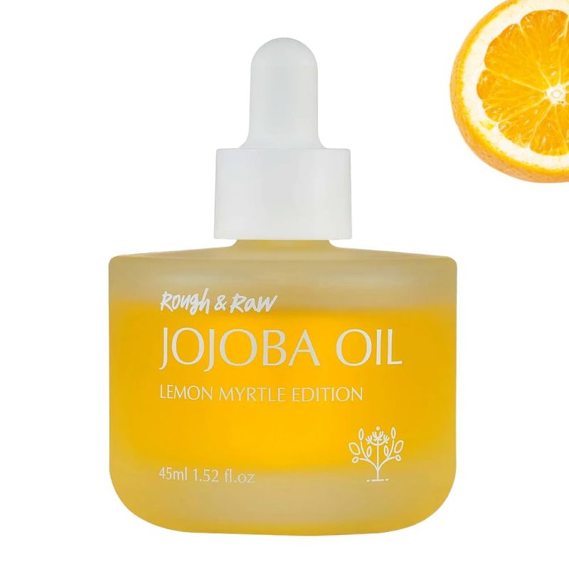 ROUGH & RAW USDA Organic Jojoba Oil with Lemon Myrtle -100% Pure Cold Pressed Unrefined Golden Jojoba for Face, Body, Hair & Nails - Fresh Citrus Scent, Vegan, Cruelty-Free (1.52 fl.oz)