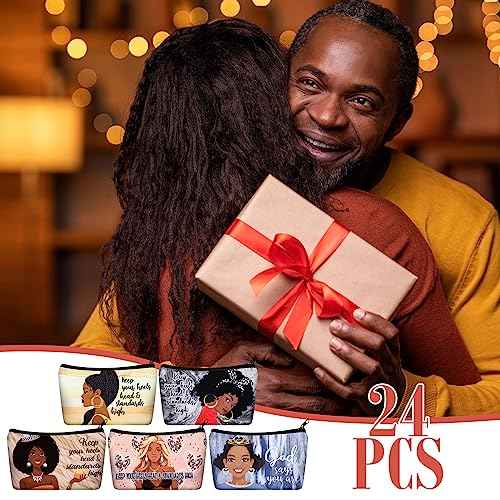 Talltalk 24 Pcs Makeup Bag Toiletry Canvas Zipper Makeup Bags Housekeeping Appreciation Gifts Cosmetic Pouch Reusable Multipurpose Organizer(Black,African Women)