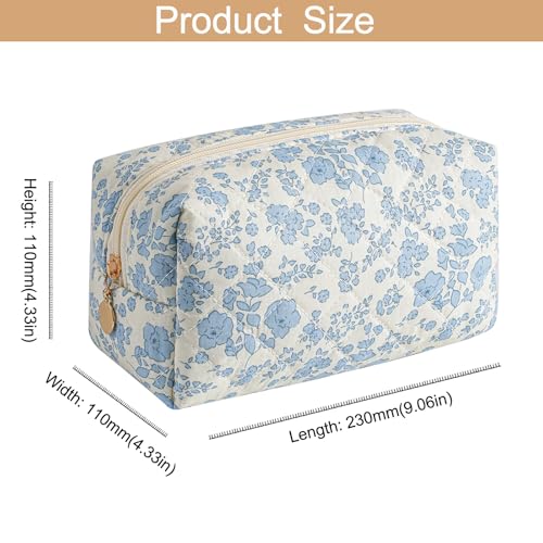 Makeup Travel Cosmetic Bag, Two Pack: Pink+Blue Floral, Zipper Closure, Durable Polyester, Perfect for Toiletry, Makeup, Travel