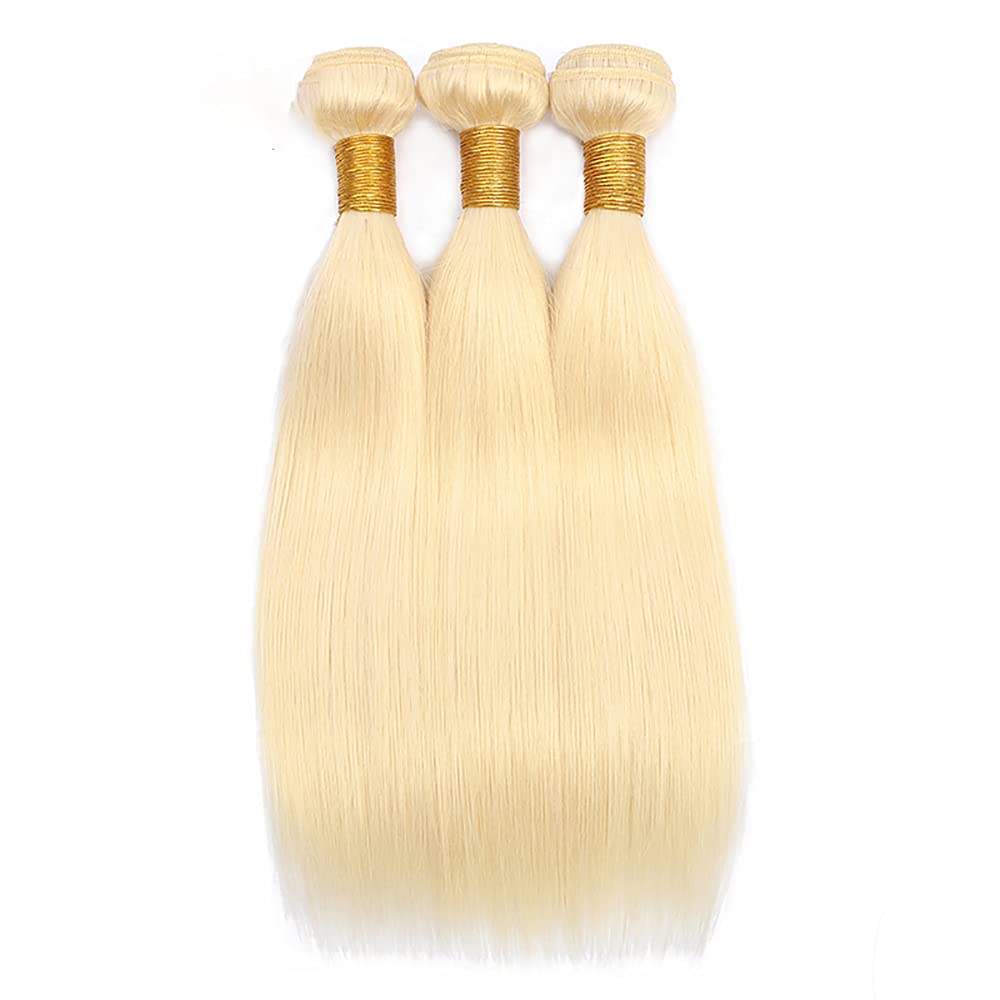#613 Blonde Bundles Straight Bundles Human Hair 22 24 26 Inch Unprocessed Brazilian Virgin Weave Hairs Honey Blonde 3 Bundle 50 Gram Per Bundle Human Hair Extensions