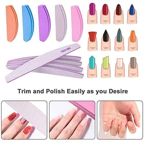 Nail File and Buffer (10 Pcs), Buffer Block Nail Files Double Sided 100/180 Grit for Acrylic and Natural Nails, fingernail Emery Board Buffing Blocks Manicure Set Nail Care kit Tool Halfmoon Arc