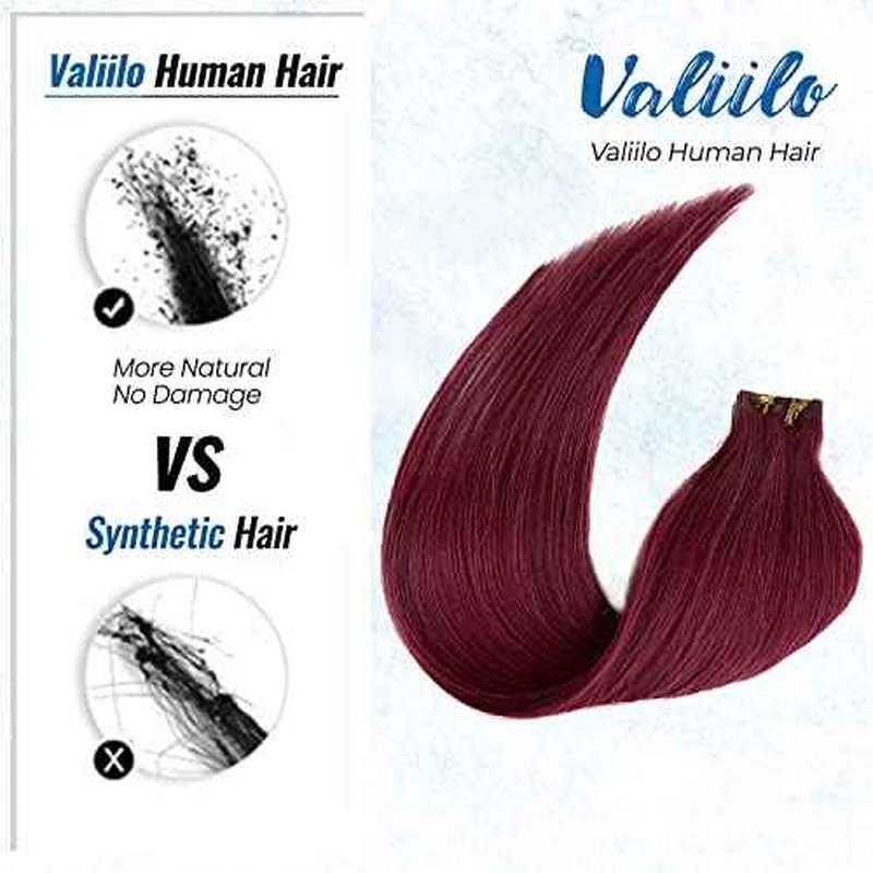Real Hair Extensions Tape in Human Hair Extensions Burgundy Colored Hair Extensions Tape ins 20 Pieces Seamless Invisible Hair Extensions 22 inch Double Sided Tape in Remy Hair 60g for Women