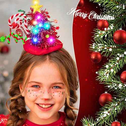 Catery Christmas Tree Headbands Led Christmas Headband Xmas Elf Hair Band Holiday Hairband Hair Accessories for Women Kids