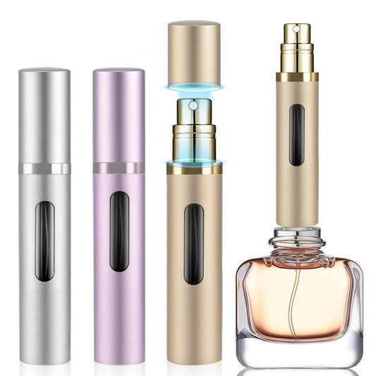 DIOHIO 8ml Perfume Atomizer Travel Refillable,Mini Cologne Dispenser, Bottom-Filling Fragrances Perfumes Bottle,Portable Sprayer Pocket Size for Women Men Cruise Car Trip Gift 3pcs (Gold-Pink-Silver)