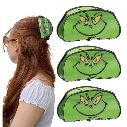 3Pcs Christmas Hair Claw Clips Set for Women, Large Green Holiday Acrylic Clamp Strong Hold Hair Barrette Clips for Christmas Hair Accessories