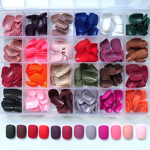 LoveOurHome 576pc Round Square Press on Nails Short Fake Nails Matte Acrylic Nails Press ons Nail XS Short Sqroval False Nails Kit Presson Artificial Fingernails for Women Girls Kids