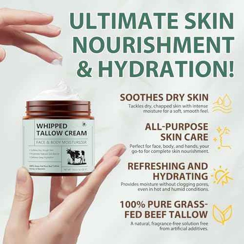 Beef Tallow for Skin, Beef Tallow and Honey Balm, 100% Grass-Fed Pure Beef Tallow, Honey & Beeswax, Suitable For Dry & Aging Skin 120G /4.2OZ, Skin-Friendly Formula