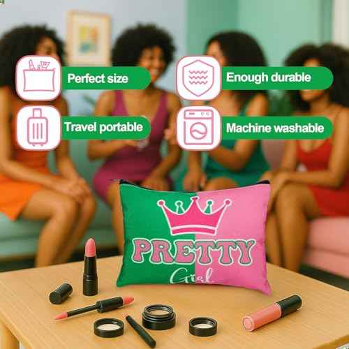 Reginary 12 Pcs Pink and Green Sister Makeup Bags Greek Sorority Cosmetic Bags Pretty Girl Zipper Pouches Black Sorority Gifts for Women Christmas Birthday
