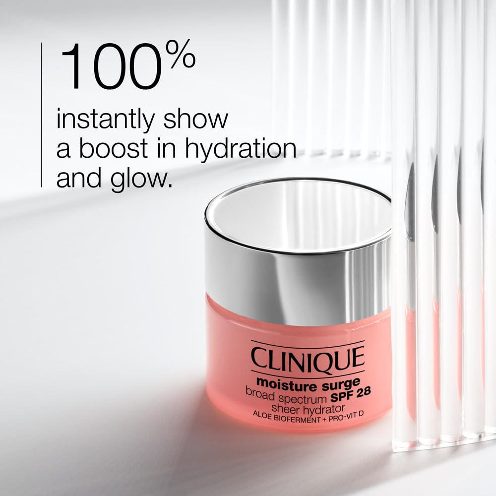 Clinique Moisture Surge Broad Spectrum SPF 28 Sheer Hydrator Face Moisturizer With SPF, Hyaluronic Acid, Aloe Bioferment + Provitamin D | Hydrating + Protecting, 2.5 Fl Oz