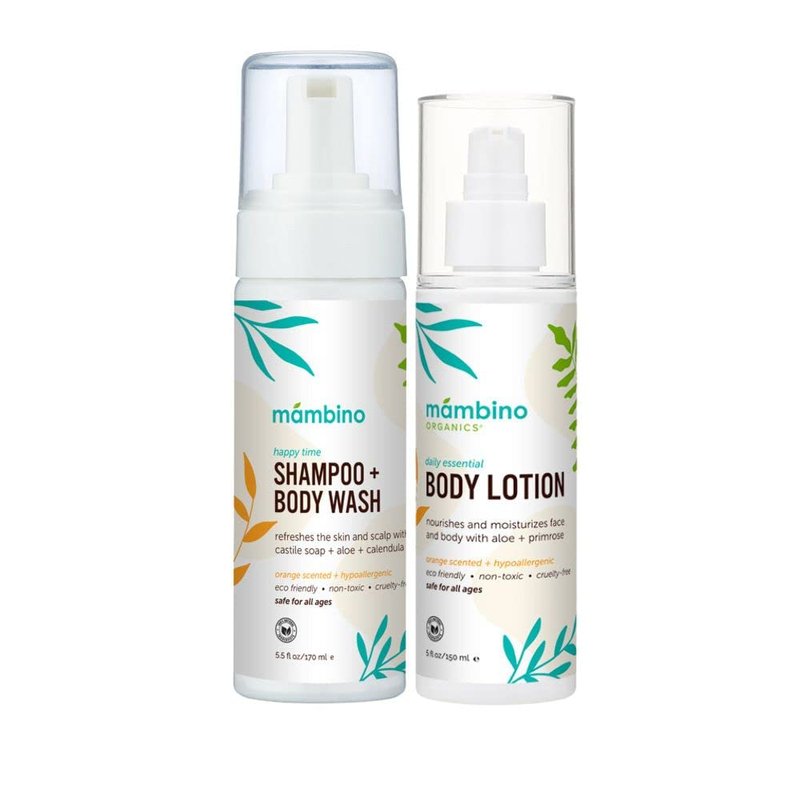 Mambino Organics Happy Time Body Wash & Lotion Set, Vegan Bath and Body Care Duo, Gentle Body Wash and Moisturizing Lotion, Cruelty-Free Self Care Kit & Bath Gift Set