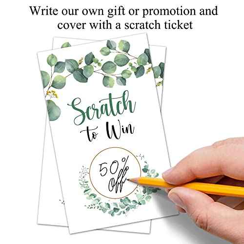 Haizct 50 Pack Eucalyptus Party Blank Gift Certificate Scratch Off Cards for Small Business, Spa Beauty Makeup Hair Salon, Baby Shower, Bridal Shower, Raffle Ticket, Country Wedding-GK079