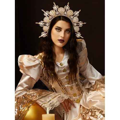 Fantherin Women's Goddess Halo Crown Headpiece - Mermaid Headband Seashell Crown for Costume Halloween Cosplay Party (Bronze)