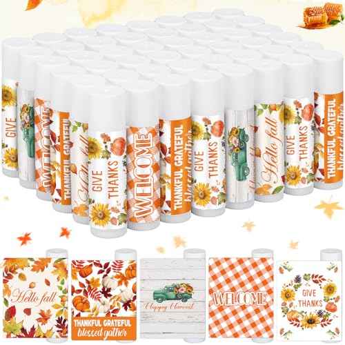 50 Pcs Thanksgiving Lip Balms Friendsgiving Party Favors Bulk Thanksgiving Lip Balm Fall Party Gifts Autumn Basket Stuffers Small Thank You Gift for Women Men Staffs (Honey Flavor)