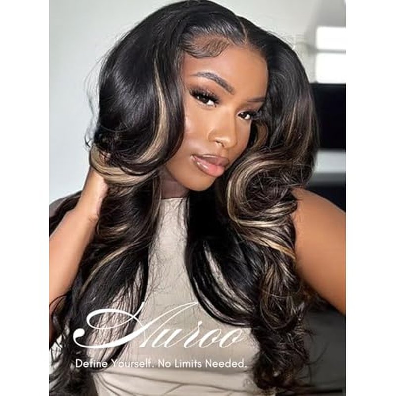 Black With Blonde Highlight Body Wave Single Bundles Human Hair 18 In, Blonde Highlight Skunk Stripe Bundles Thick Track Sew In # F1B/613 Ombre Balayage Colored Brazilian Quick Weave Sew In Remy