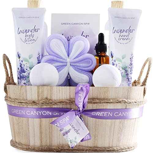 Green Canyon Spa Gift Baskets for Women 11pcs Lavender Bath Gift Sets with Body Lotion,Essential Oil,Spa Gifts for Women,Mothers Day Gift Sets for Her,Bath Sets for Her Gifts