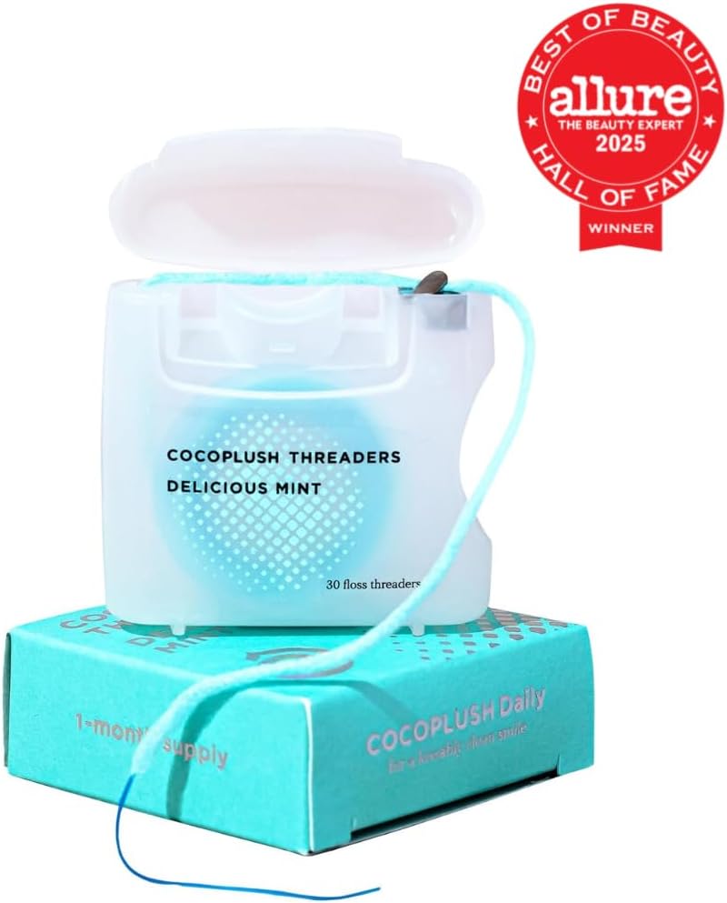 CocoPlush Floss Threaders - Expanding Woven Floss with Built-in Threader for Braces & Implants | Mint Scent, 30 Count
