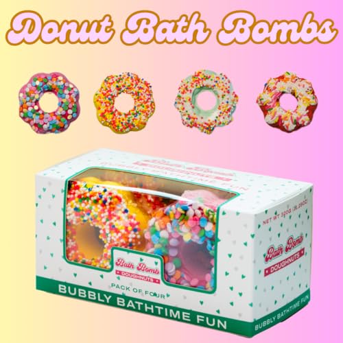 Donut Bath Bomb Gift Set (4 Piece) - Moisturizing, Fun Shaped Bath Bombs | Gift for Birthdays, Valentine's, Easter, Christmas, Mother's Day and More