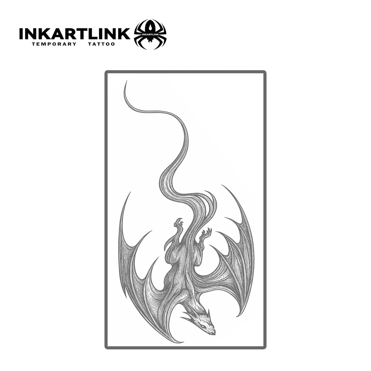 INKARTLINK Tattoo Tech, 2 Sheets Medium Semi Permanent Tattoo, Adult Art Design Temporary Tattoos, Lasts 1-2 Weeks, Waterproof, Realistic Look, No Reflection (Winged Dragon)