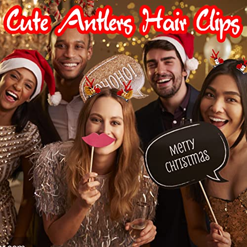 12 Pairs Reindeer Hair Clips, Deer Horn Barrettes for Women & Girls - Christmas Hair Accessories