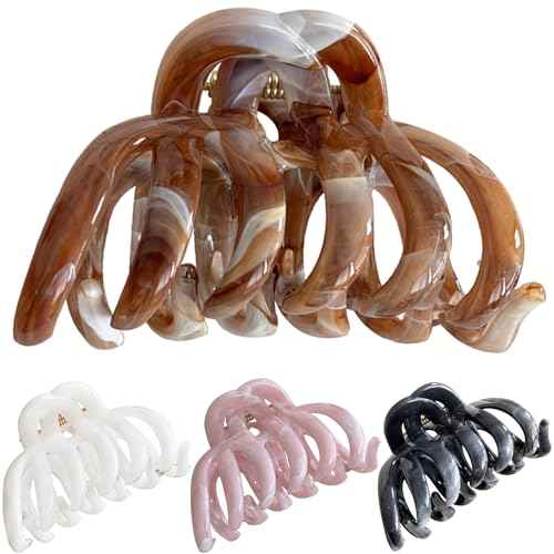 Large Octopus Claw Clips for Thick Hair,Jumbo Marble Hair Clips for Women Long Hair, Big Spider Jaw Clips for Curly Hair,Giant Octopus Clamps 4 Colors Hair Styling Accessories