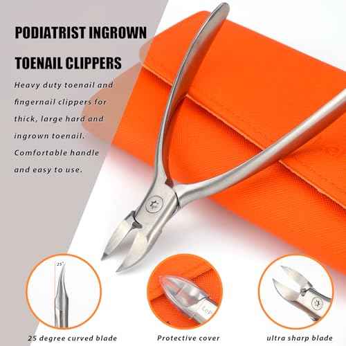 Nail Clippers Set for Thick Toenails and Fingernails, Heavy Duty Podiatrist Clippers for Ingrown Nails, Manicure Sets with Travel Leather Case, Gifts for Stocking Stuffers Men Women, 6PCS Orange