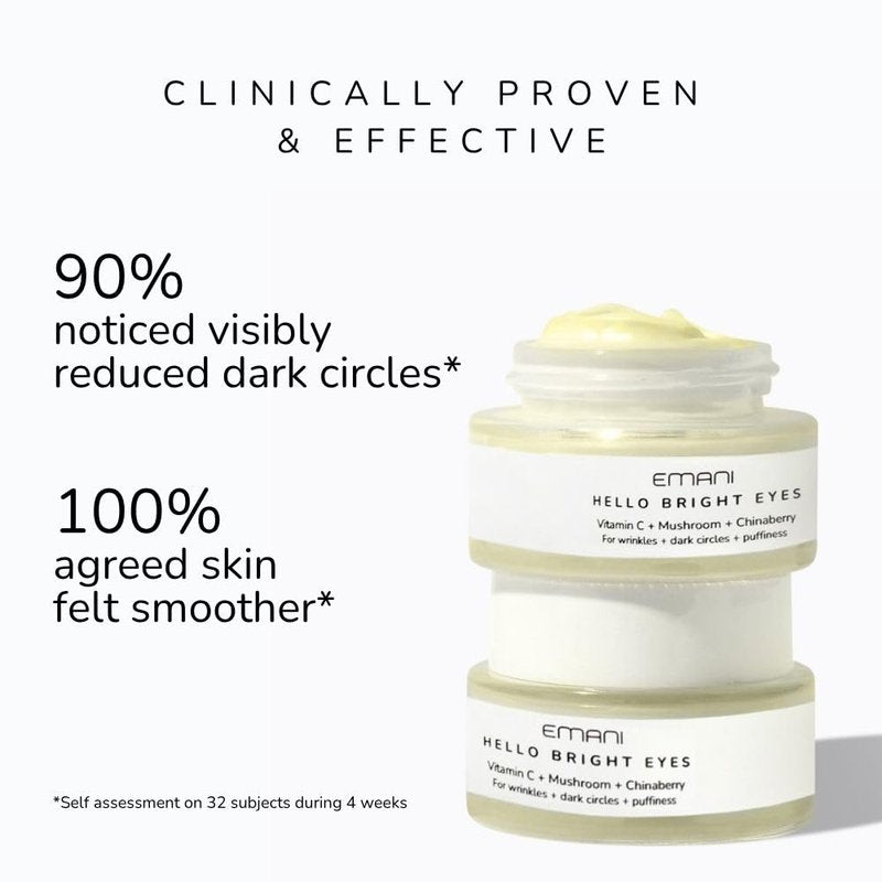 Emani Hello Bright Eyes- Vitamin C Eye Cream for Dark Circles & Puffiness - 8.5% Vitamin C, Caffeine, Reishi Mushroom, Peptides, Hyaluronic Acid - Anti-Aging, Vegan & Cruelty-Free - 1 oz