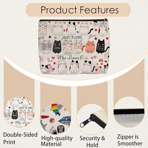Cat Makeup Bag for Women - Lightweight Travel Pouch with Lining, High-definition, Double-Sided Printed, Funny Cat Gift Bags for Birthday & Christmas Gifts