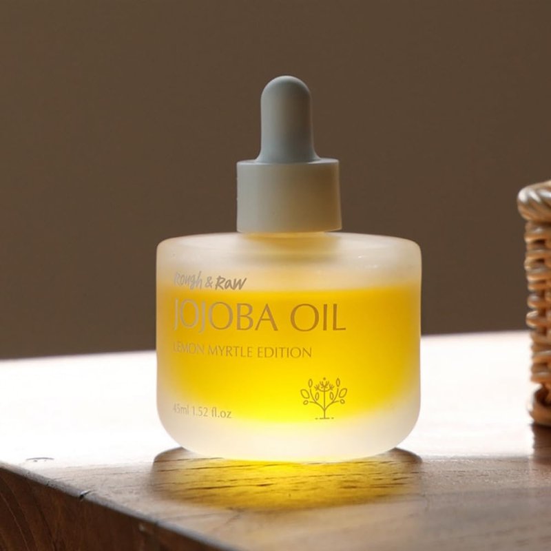 ROUGH & RAW USDA Organic Jojoba Oil with Lemon Myrtle -100% Pure Cold Pressed Unrefined Golden Jojoba for Face, Body, Hair & Nails - Fresh Citrus Scent, Vegan, Cruelty-Free (1.52 fl.oz)