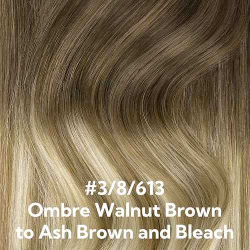 HOTBANANA Invisi Edge Clip in Hair Extensions, 18inch 110g 7Pcs Injected Seamless Clip in Extensions Real Human Hair Ombre Walnut Brown to Ash Brown and Bleach PU Hair Extensions Straight Hair