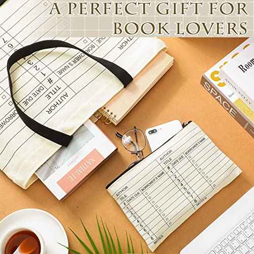 Yinder 2 Pcs Library Card Tote Bag Book Lover Gift Library Book Reusable Cosmetic Bag Print Zipper for Christmas Women Gifts