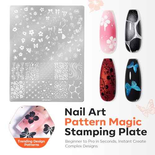 modelones 16 PCS Gel Nail Stamping Plate Set, French Tip Tool Gold Silver Pearl Chrome Powder Proof Matte Top Coat 2 Color Painting Gel Polish Nail Brush Winter Christmas Nail Art Manicure Gift Kit
