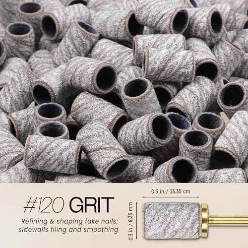 PANA 100 Pieces Nail Sanding Bands Professional Nail Manicure Great Fit for Nail Drill Bits for Acrylic Nails (120 Grit, Zebra)