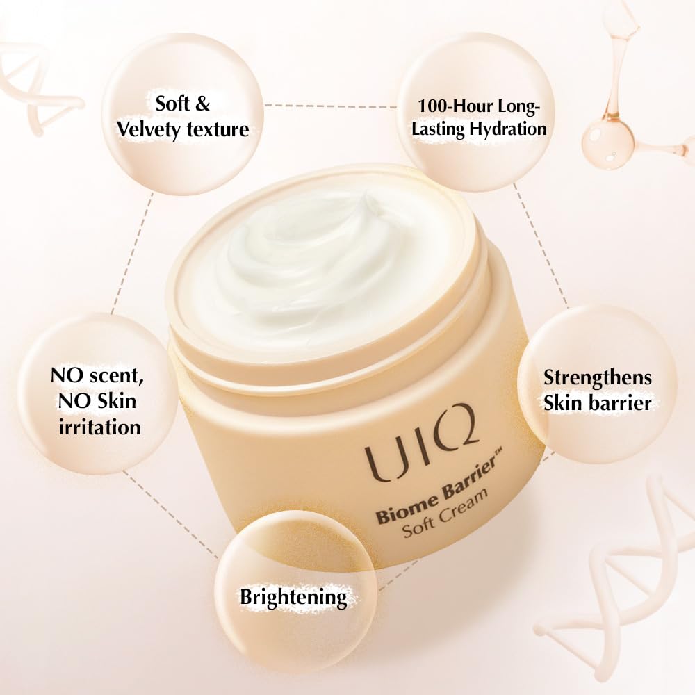 UIQ Biome Barrier Soft Cream, 100-Hour Lasting Hydration Face Moisturizer, Non-Sticky Barrier Repair for Glass Skin, 60ml / 2.02 fl.oz