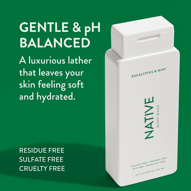 Body Wash with Naturally Derived Ingredients - Eucalyptus & Mint | Sulfate, Paraben, & Dye Free for Soft, Hydrated Skin | 18 oz