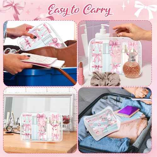 6Pcs Pink Bow Clear Makeup Bag PVC Coquette Cosmetic Bags Transparent Plastic Pouch with Zipper Waterproof Travel Toiletry Bags Pink Trendy Pouch Bag Gift for Birthday Party Favor Mother Nurse Girls