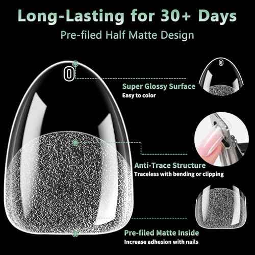 Extra Short Almond Nail Tips, 216pcs Acrylic Soft Fake Nails Gel Nail Tips, Full Cover Pre-Shaped Matte Clear Press on Nails for Extension, Diy at Home Manicure 12 Sizes
