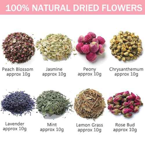 Dried Flowers Pedicure Foot Soak Kit,8 Bags Set for Dry Tired Feet,Including Rose Buds,Lavender,Jasmine,Chrysanthemum,Lemongrass,Mint, Peony,Peach Blossom