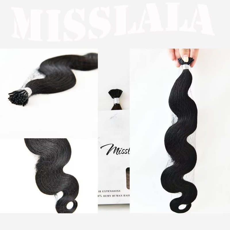 Misslala 18 Inch Cold Fusion Extensions Human Hair Itip Human Hair Extensions Wavy Color #1B Off Black Keratin Hair Extensions Human Hair Wavy 0.8g/s 50S/40G…