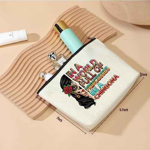 DJHUNG Inspired Mexican Girl Makeup Bag Funny Badass Women Gift Skull Travel Pouch for Women Friends Nurse Mom Aunt Birthday Christmas Halloween in a World Full of Princesses