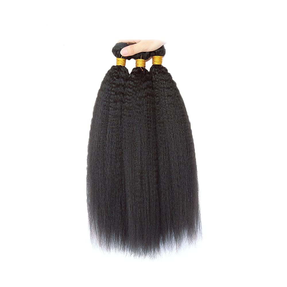 Yaki Straight Human Hair Bundles Kinky Straight Bundles Natural Black Color Double Weft 14 16 18 Inch Yaki Bundle Brazilian Virgin Remy Hair Extensions Quick Weave For Women Deals