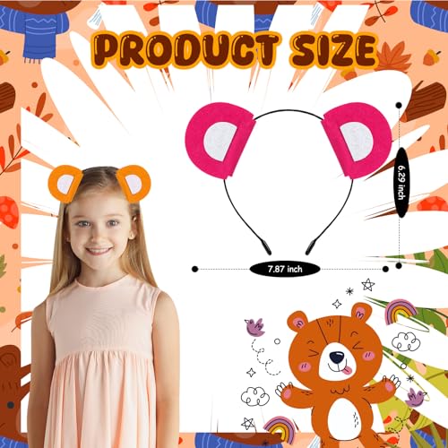Bear Ears Costume Headband - 8 Pcs Colorful Animal Headbands for Birthday, Halloween, Christmas Celebrations