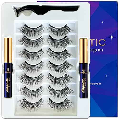 DUOERLA Magnetic Eyelashes with Eyeliner Kit -7 Pairs Wispy Cat-Eye Magnetic Lashes Natural Looking - Upgraded Long Lasting,Reusable,Cruelty Free&Vegan,Easy 3D Fake Eyelashes with Applicator.