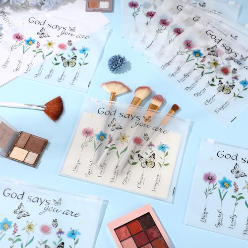 Wesiti 50 Pcs Rainbow Cosmetic Bag Inspirational Gift Motivational Quotes Christian Makeup Bag Bulk Waterproof Zipper Pouch for Women Girl Teacher Christmas Gift(God Says You Are)