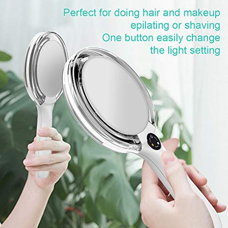 Starlite Handheld Rechargeable Lighted Makeup Mirror with Stand, 1X/5X Magnification, Dual Sided & Vanity Mirror with Bright and Warm Light, Cordless Rechargeable Mirror (White Colour)