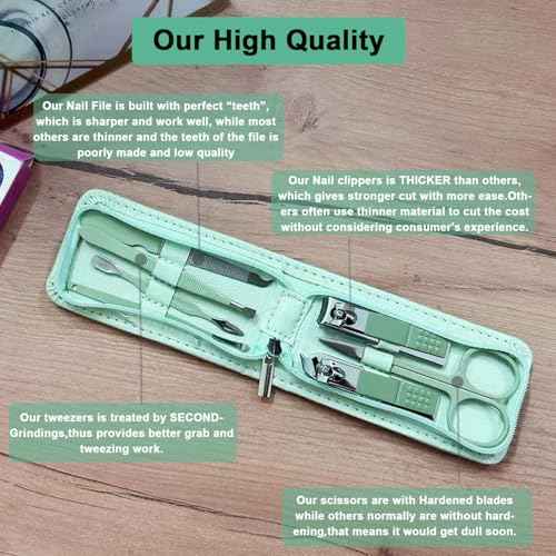 7 Pcs Manicure Set Stainless Steel Nail Clippers Kit, Nail Care Beauty Tools Set Christmas Stocking Stuffers, Christmas Gifts for Men and Women Travel Grooming Kit With Zipper Leather Case