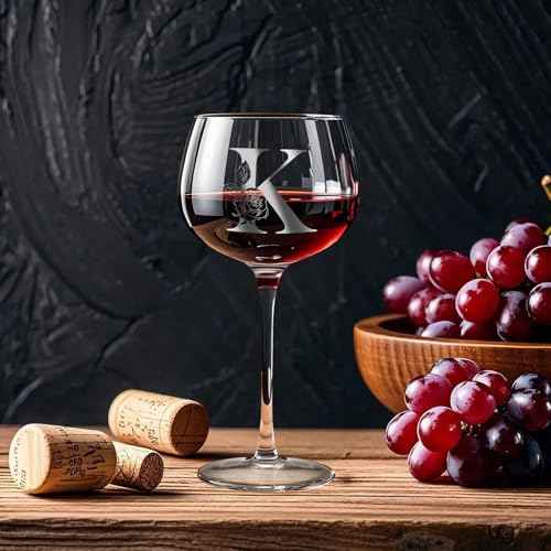 Personalized Gifts for Women, Monogrammed A-Z Wine Glass Customized Gift, Unique Christmas Birthday Gifts for Women Her Mom Friend Sister Wife Daughter Nurse (K)