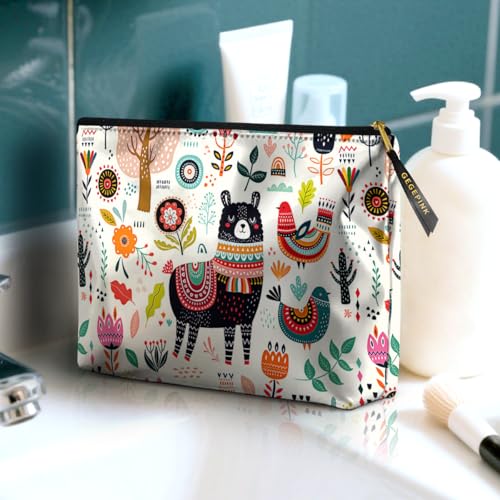 Cute Makeup Bag for Purse Waterproof Cosmetic Bags for Women Funny Smooth Zipper Travel Toiletry Pouch 10X8 Inches-Creamy Alpaca Makeup pouch