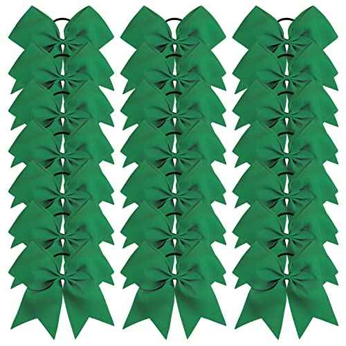 Oaoleer 21PCS 8" Large Cheer Bows Forest Green Bows Jumbo Cheerleader Bow with Ponytail Holder Elastic Band Handmade for Cheerleading Teen Girls College Sports
